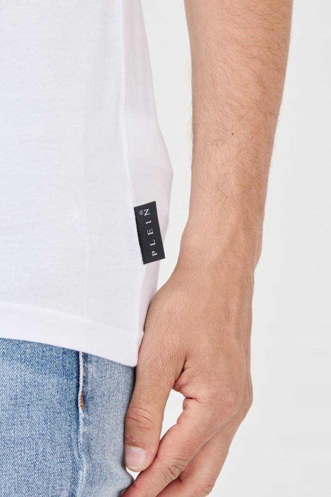 PHILIPP PLEIN Tricou alb pentru bărbați cu logo mare
