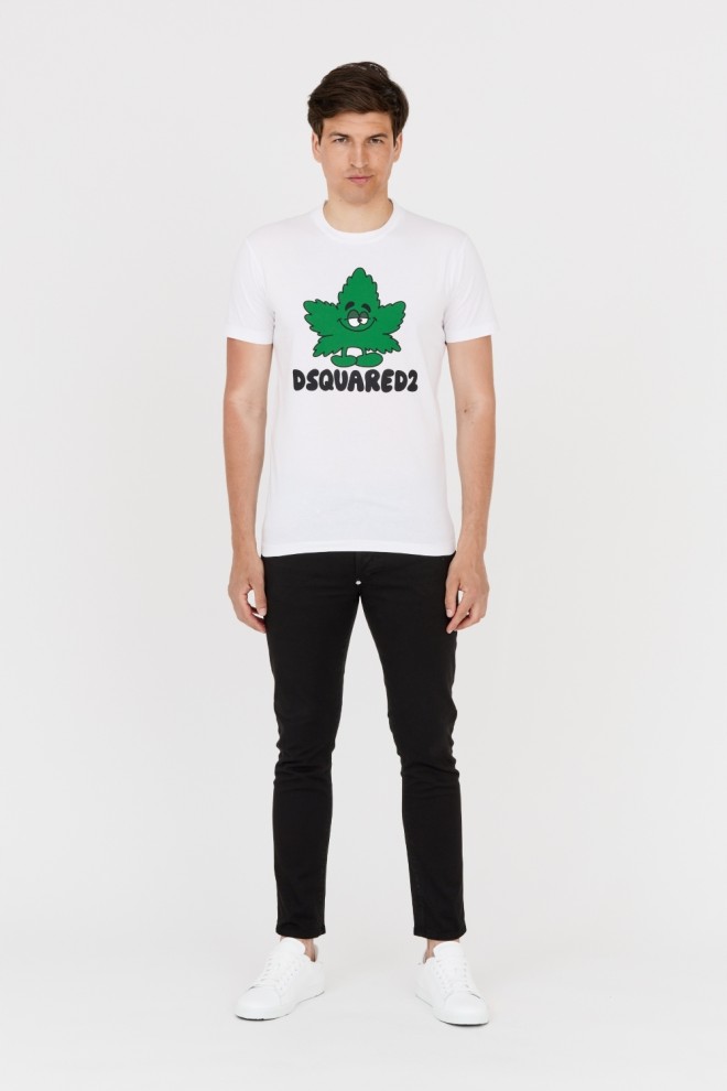 DSQUARED2 White t-shirt with green leaf