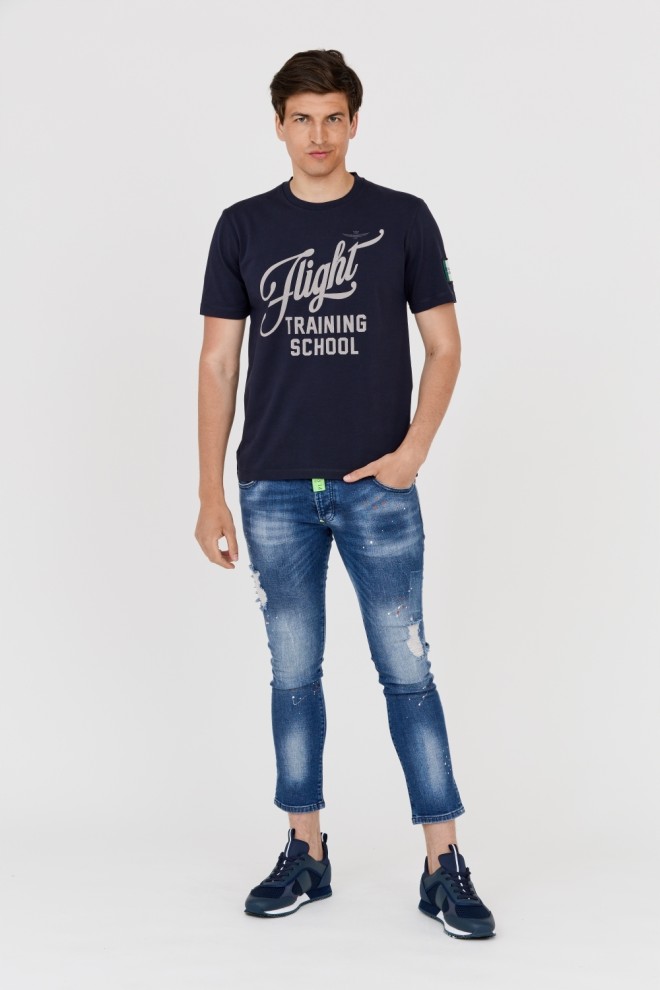 AERONAUTICA MILITARE Tricou din bumbac albastru marin pentru bărbați