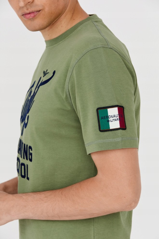 AERONAUTICA MILITARE Tricou verde din bumbac pentru bărbați