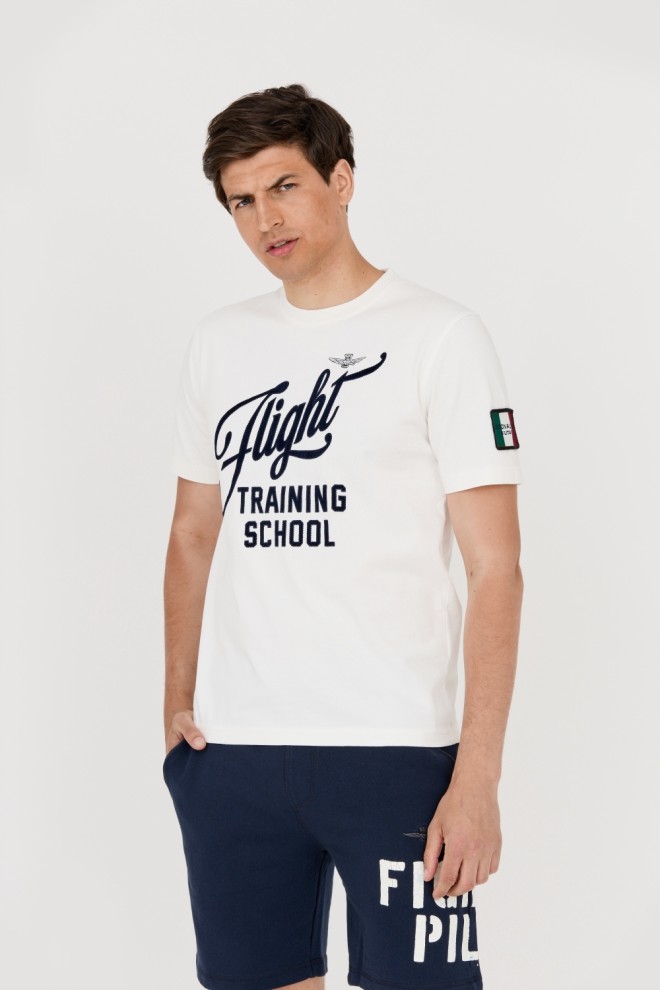AERONAUTICA MILITARE Tricou alb din bumbac pentru bărbați