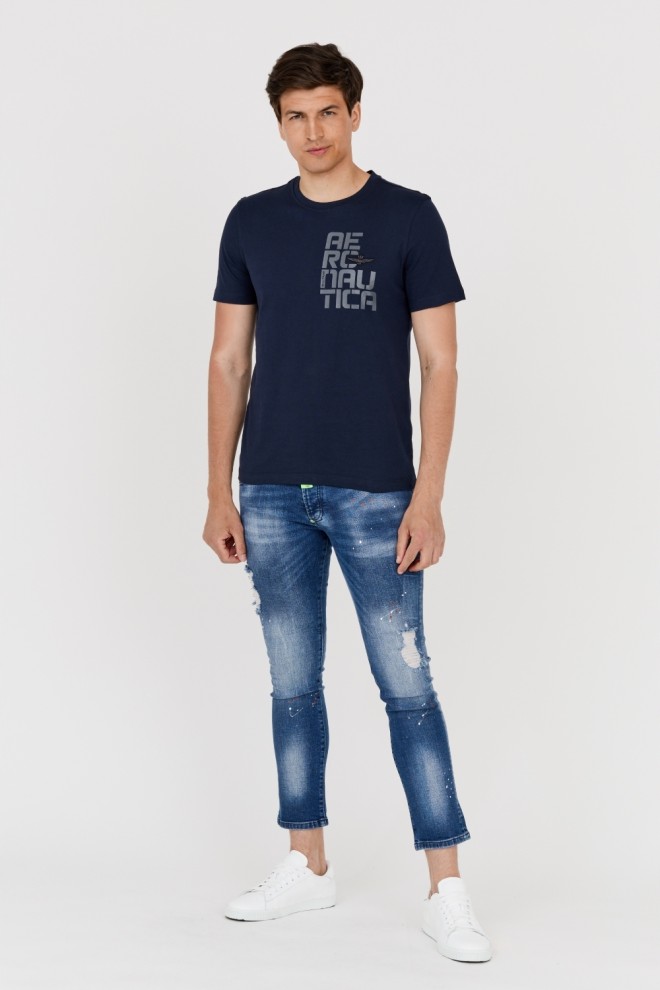 AERONAUTICA MILITARE Tricou din bumbac albastru marin pentru bărbați