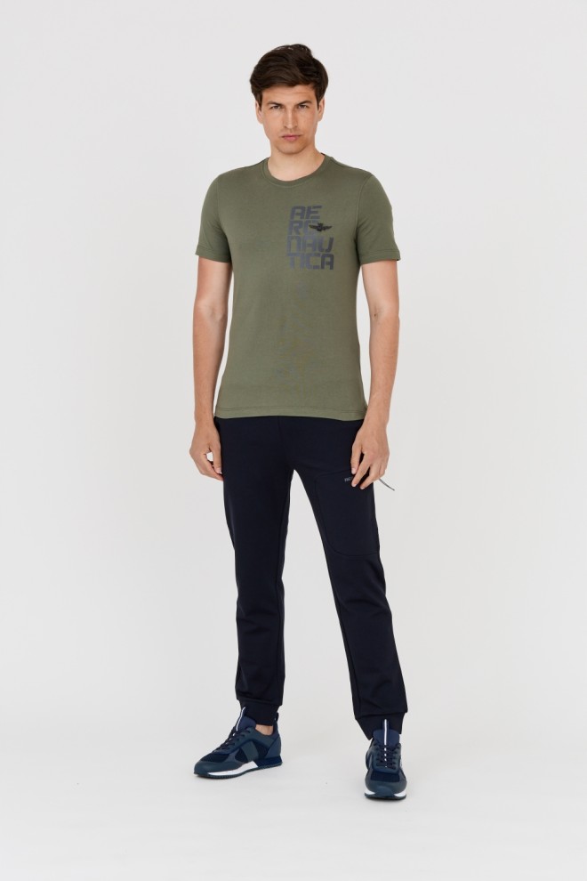 AERONAUTICA MILITARE Tricou verde din bumbac pentru bărbați