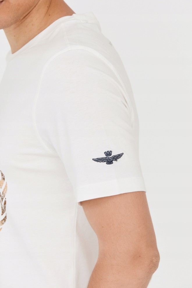 AERONAUTICA MILITARE Tricou alb din bumbac pentru bărbați