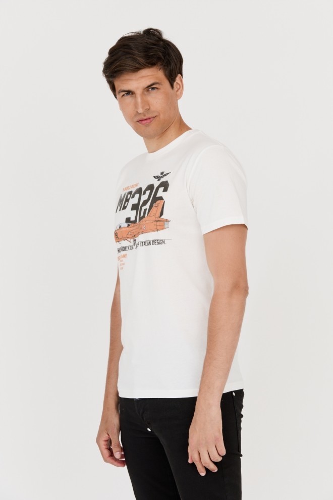 AERONAUTICA MILITARE Tricou alb din bumbac pentru bărbați