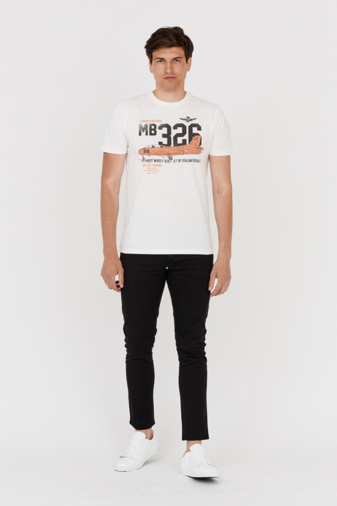 AERONAUTICA MILITARE Tricou alb din bumbac pentru bărbați