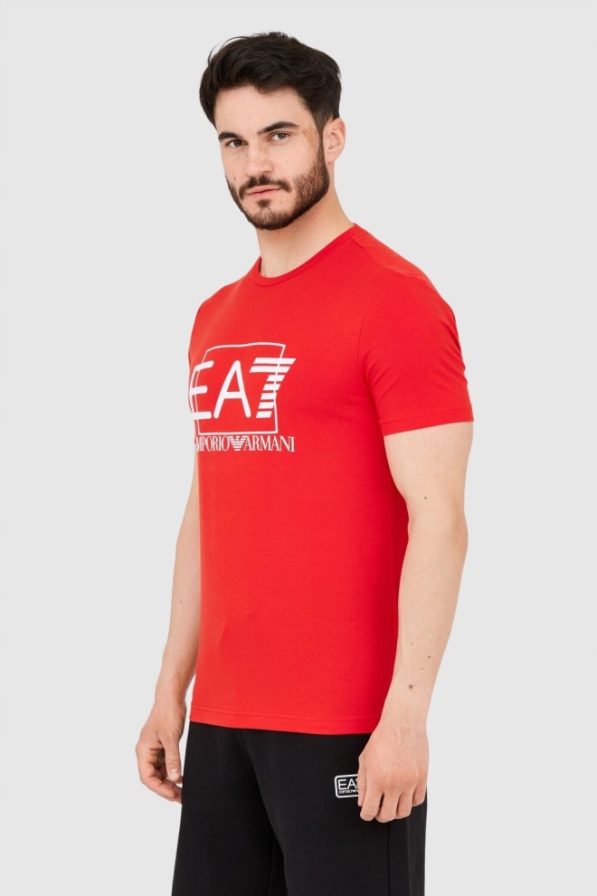 EA7 Czerwony męski t-shirt z dużym białym logo