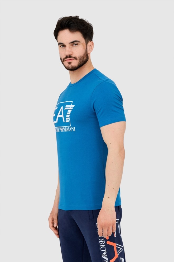 EA7 Tricou albastru cu logo mare pentru bărbați