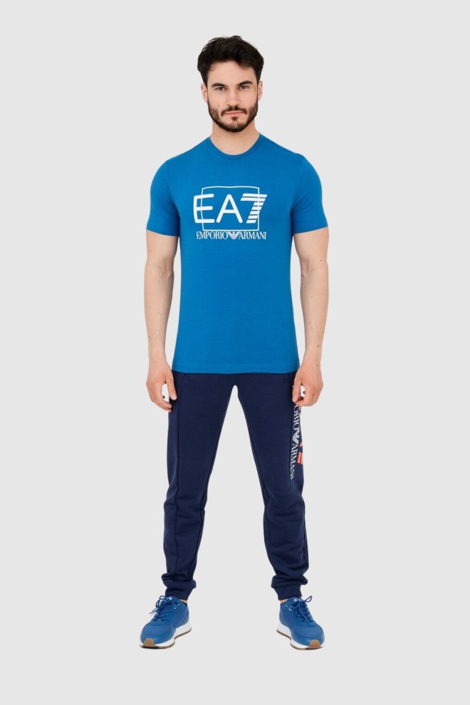 EA7 Tricou albastru cu logo mare pentru bărbați