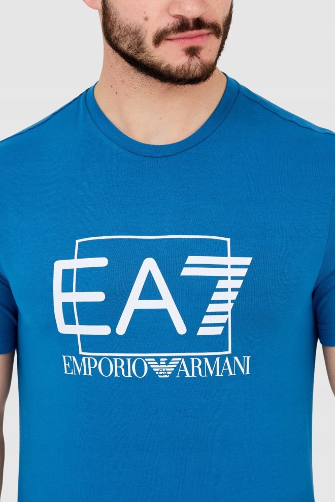 EA7 Niebieski męski t-shirt z dużym logo