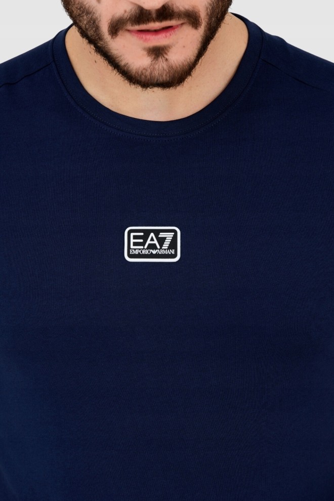 EA7 Tricou albastru marin pentru bărbați cu logo peticit