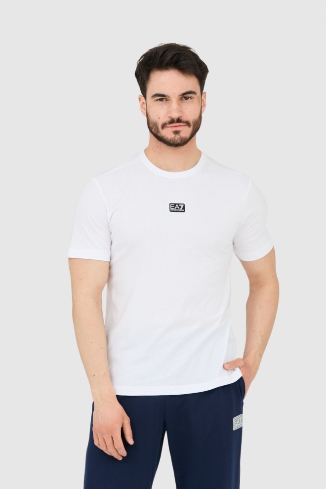 EA7 Tricou alb pentru bărbați cu plasture cu logo