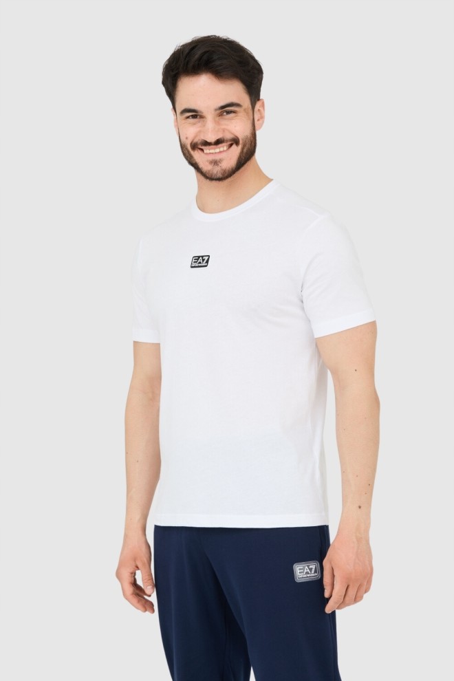 EA7 Biały t-shirt męski z naszywką z logo