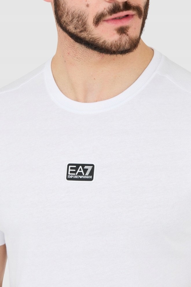 EA7 Tricou alb pentru bărbați cu plasture cu logo