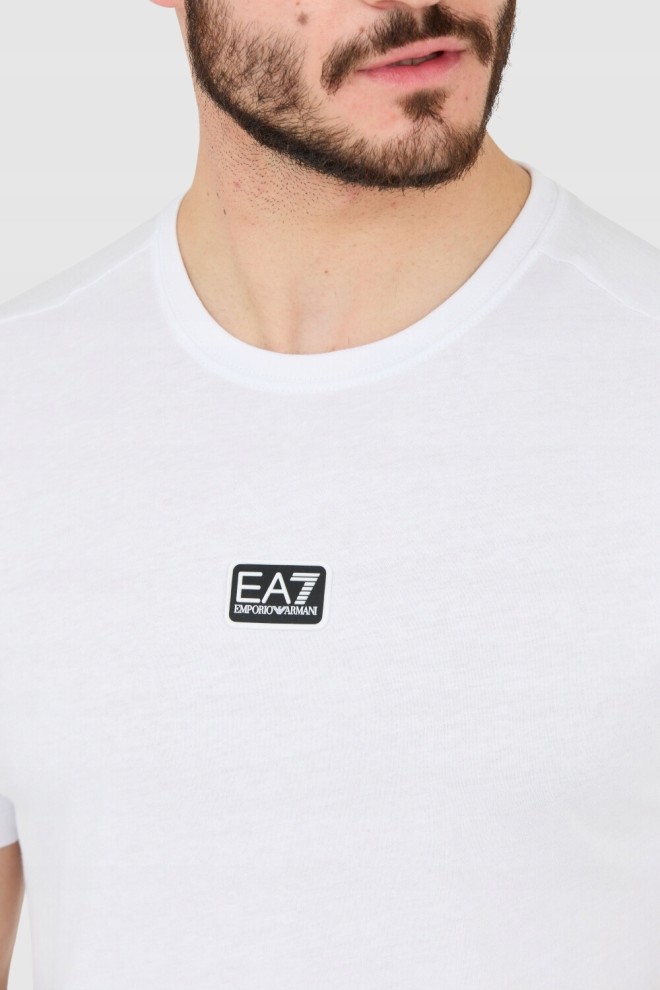 EA7 White men's t-shirt with logo patch