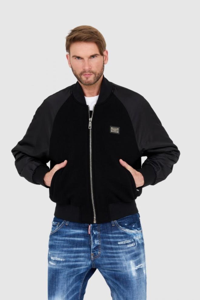 DOLCE & GABBANA sacou bomber negru pentru bărbați din lână și nailon