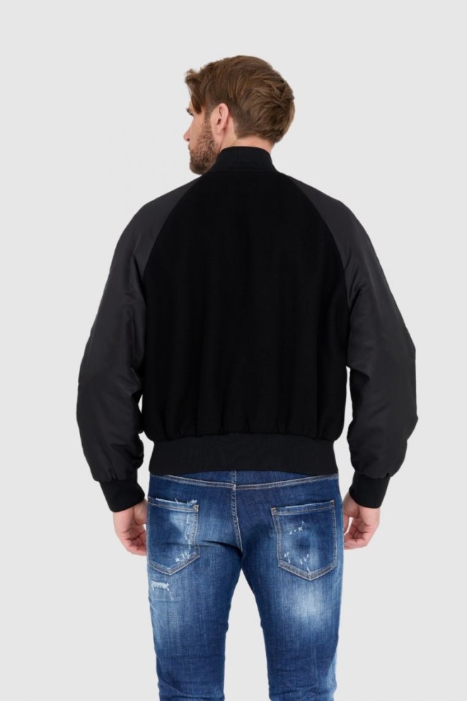 DOLCE & GABBANA sacou bomber negru pentru bărbați din lână și nailon