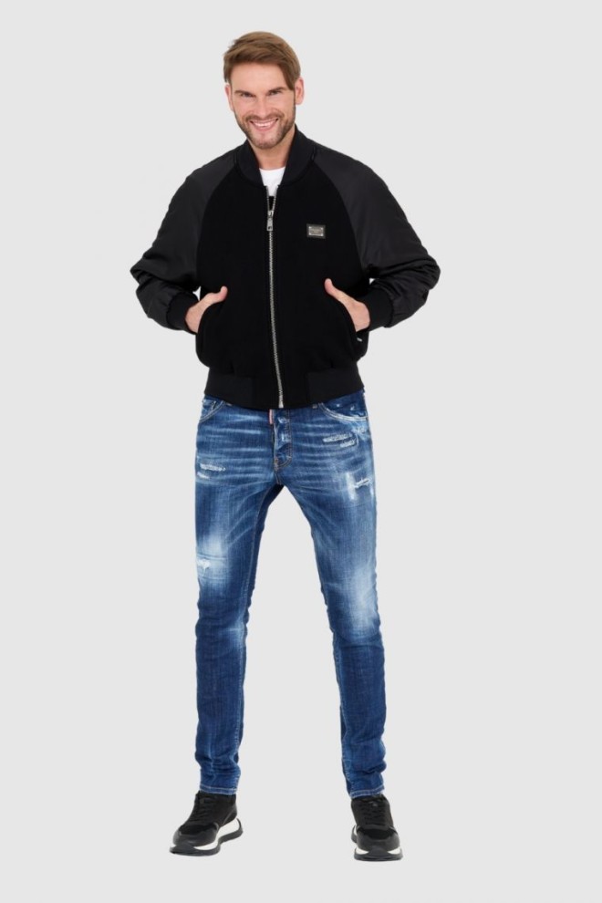 DOLCE & GABBANA sacou bomber negru pentru bărbați din lână și nailon