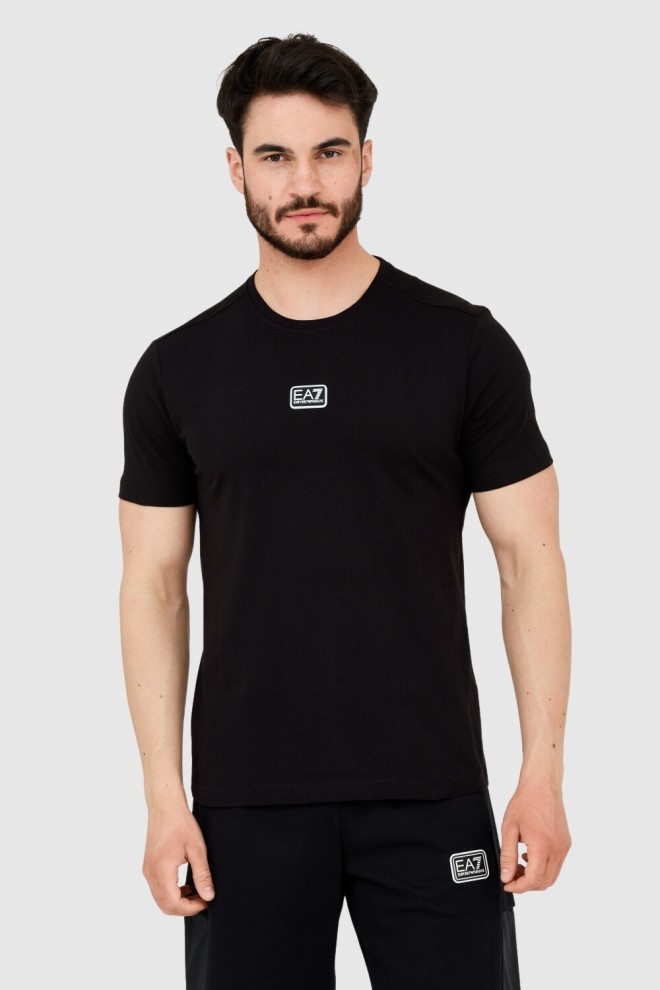 EA7 Tricou negru pentru bărbați cu logo peticit