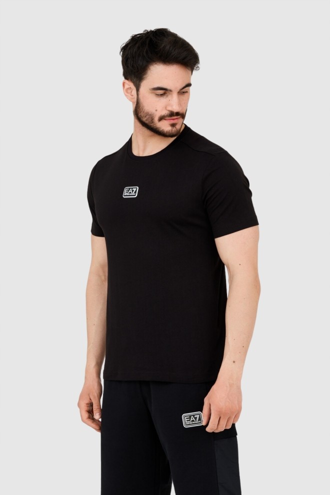 EA7 Tricou negru pentru bărbați cu logo peticit