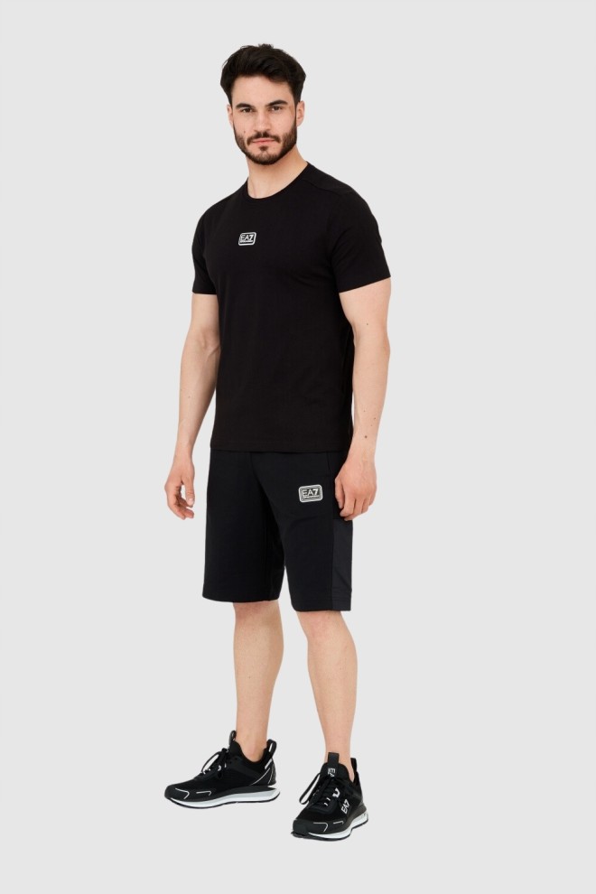 EA7 Tricou negru pentru bărbați cu logo peticit