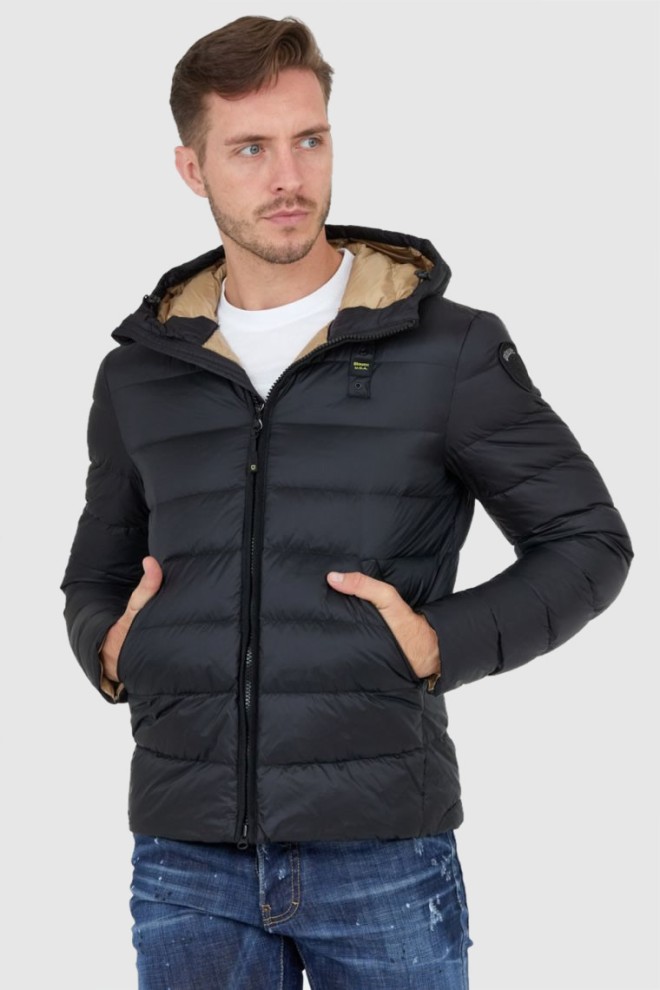 BLAUER Black men's down jacket with hood