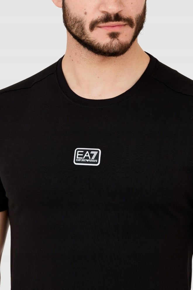 EA7 Tricou negru pentru bărbați cu logo peticit