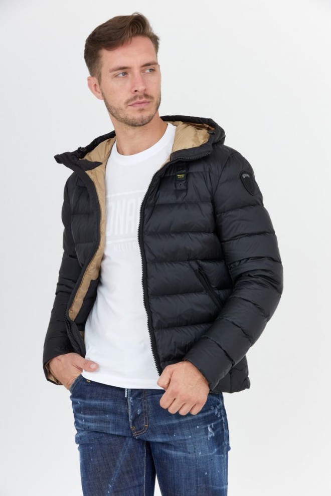 BLAUER Black men's down jacket with hood