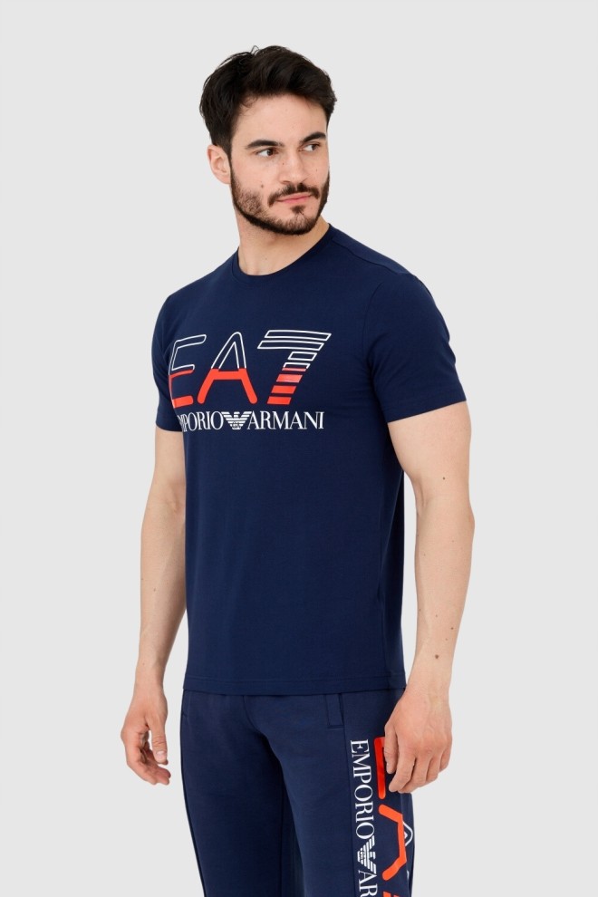 EA7 Men's navy blue T-shirt with large logo