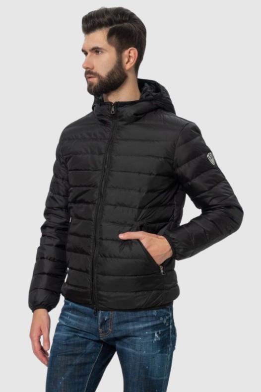 EA7 Black hooded down jacket