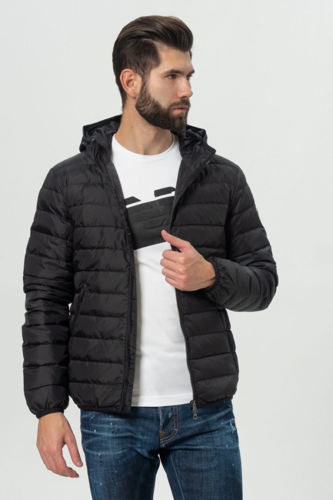 EA7 Black hooded down jacket