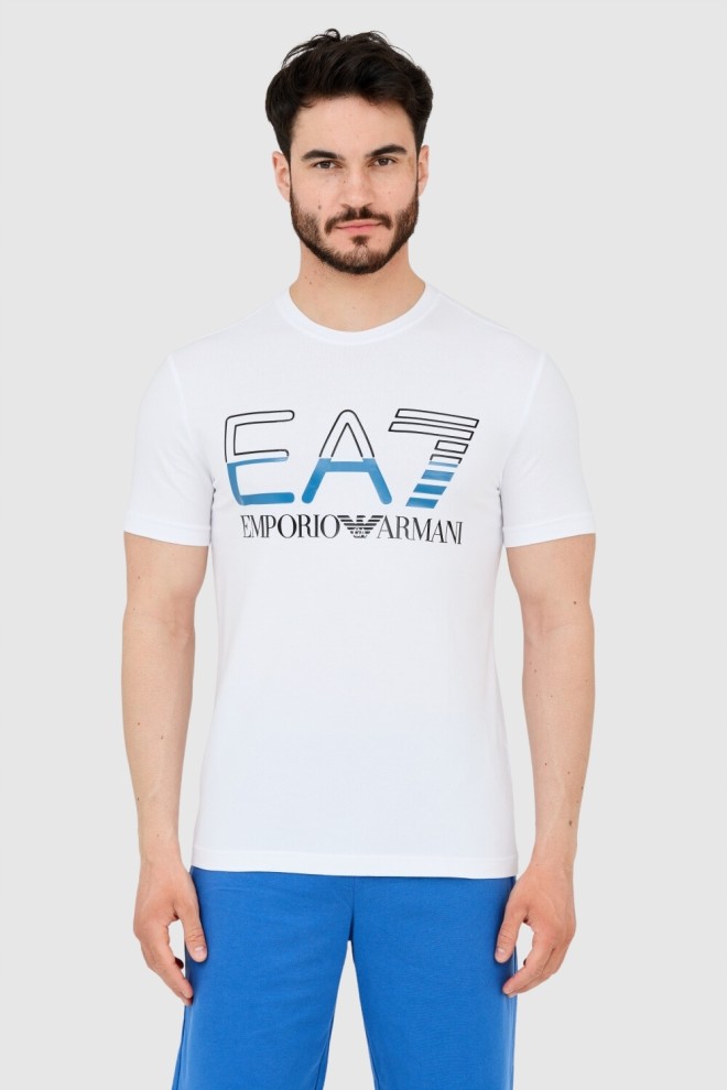 EA7 Tricou alb pentru bărbați cu logo negru mare