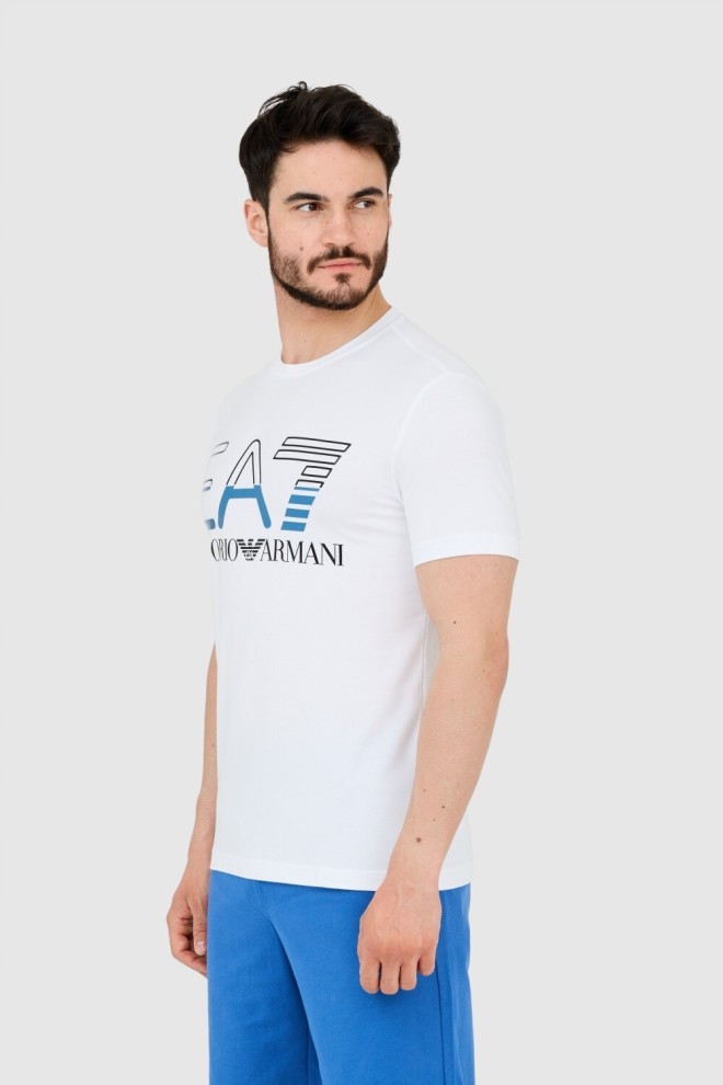 EA7 Tricou alb pentru bărbați cu logo negru mare