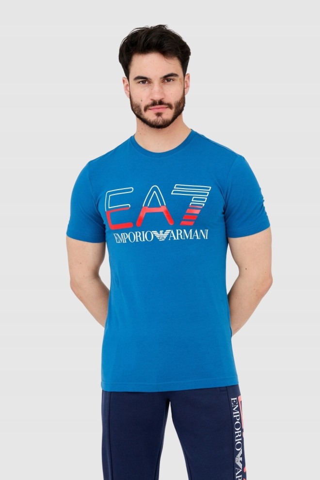 EA7 Tricou albastru pentru bărbați cu logo mare