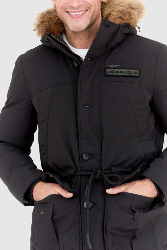 AERONAUTICA MILITARE Parka neagră pentru bărbați cu blană de raton