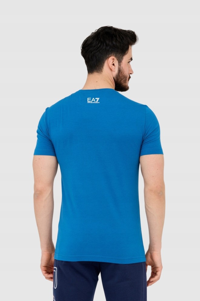 EA7 T-shirt męski niebieski z dużym logo