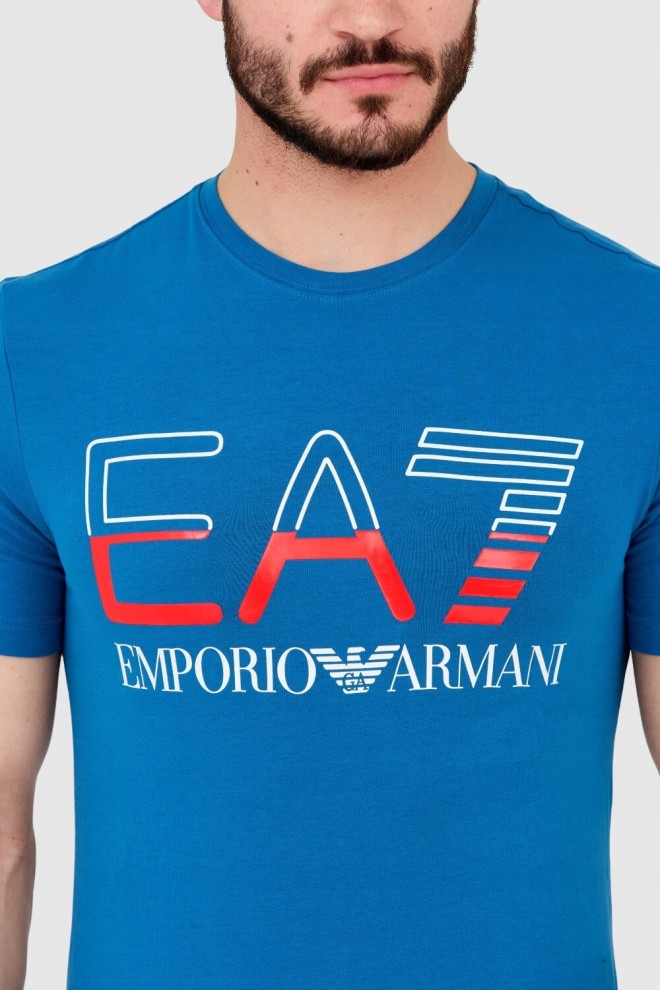 EA7 Tricou albastru pentru bărbați cu logo mare