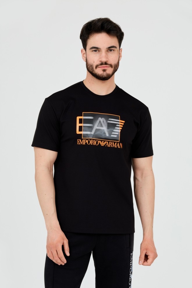EA7 Tricou negru pentru bărbați cu logo holografic