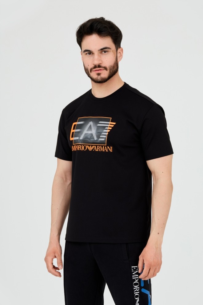 EA7 Tricou negru pentru bărbați cu logo holografic