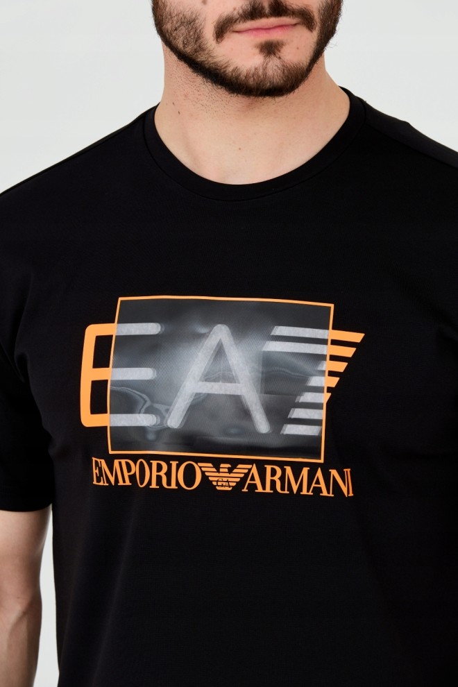 EA7 Tricou negru pentru bărbați cu logo holografic