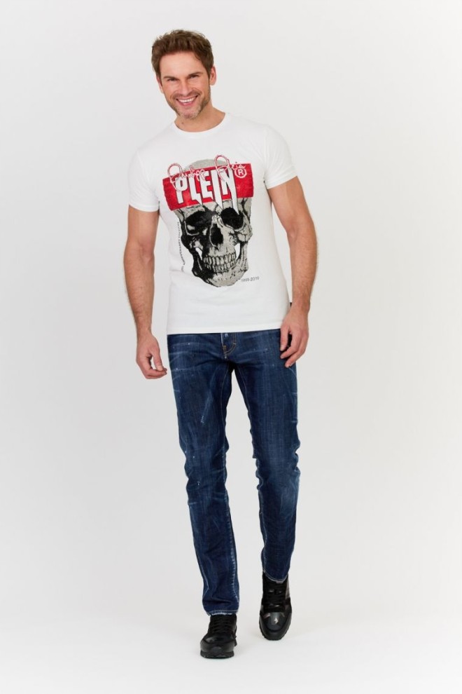 PHILIPP PLEIN Biały t-shirt z czaszką i logo