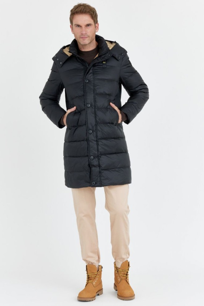 BLAUER Jachetă neagră lungă pentru bărbați GUS cu glugă detașabilă