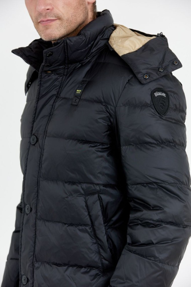 BLAUER Black long down jacket for men GUS with detachable hood