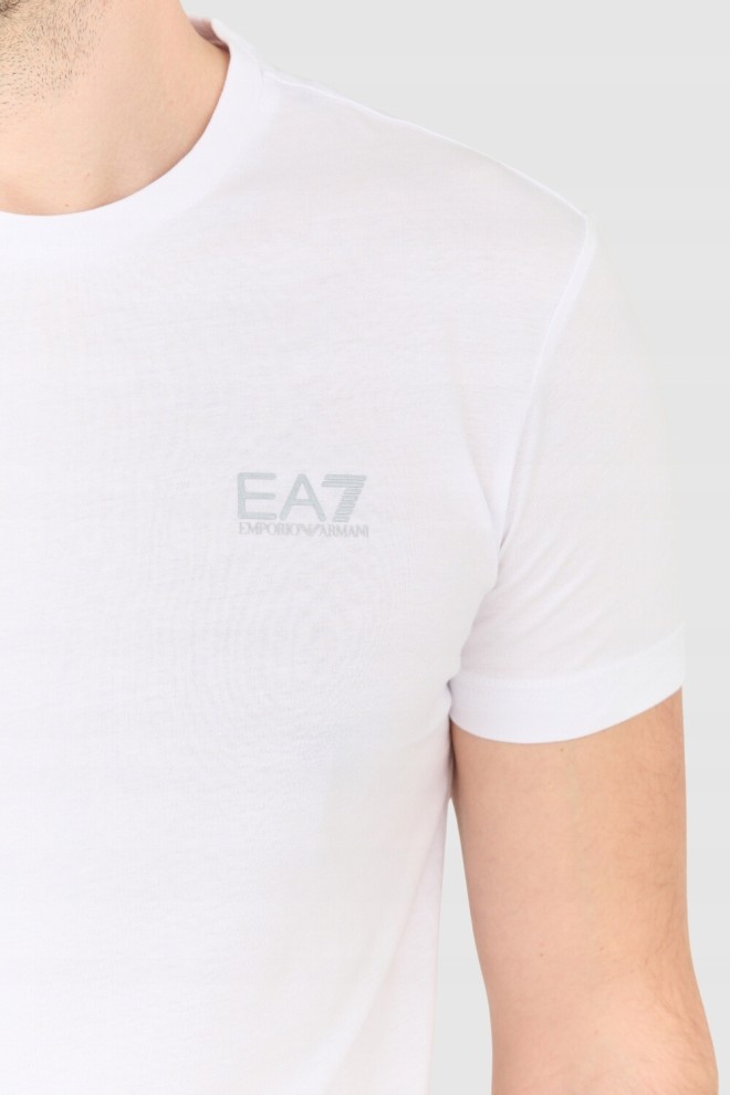 EA7 Tricou alb pentru bărbați cu logo mic gri