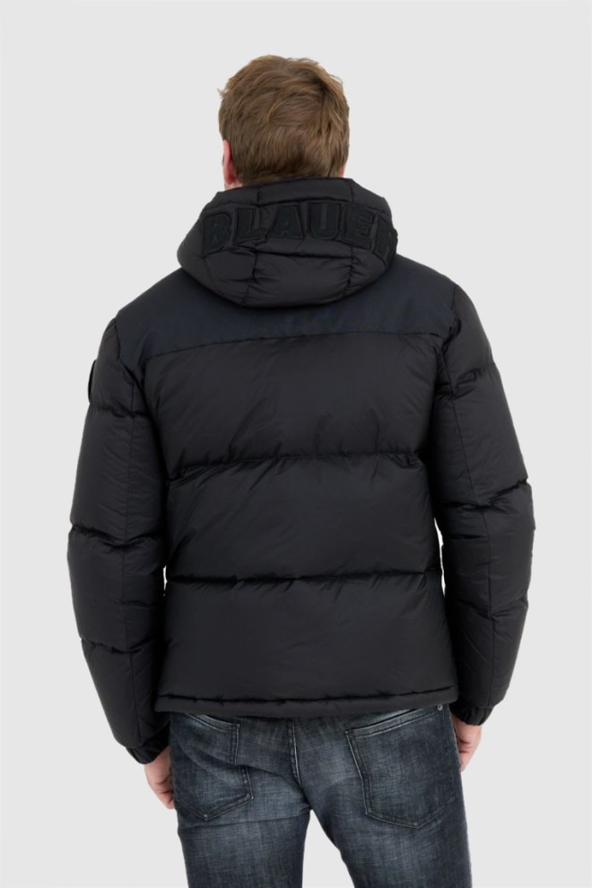 BLAUER Jachetă Cooper neagră pentru bărbați cu logo pe glugă