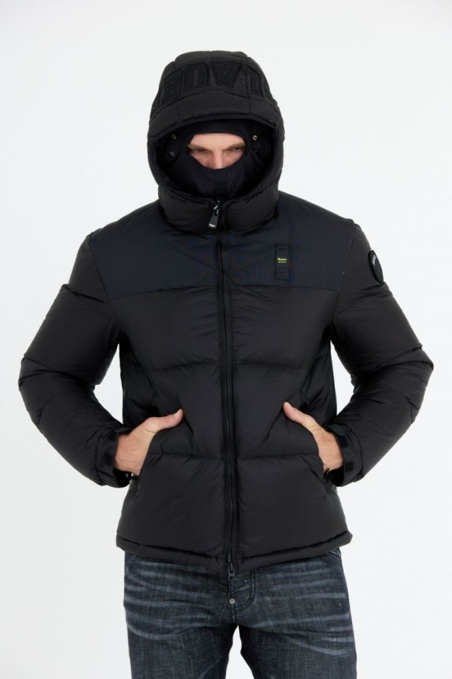 BLAUER Jachetă Cooper neagră pentru bărbați cu logo pe glugă