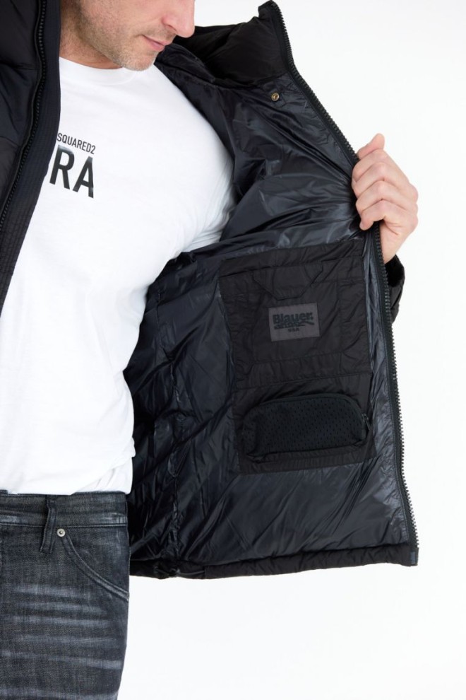 BLAUER Jachetă Cooper neagră pentru bărbați cu logo pe glugă