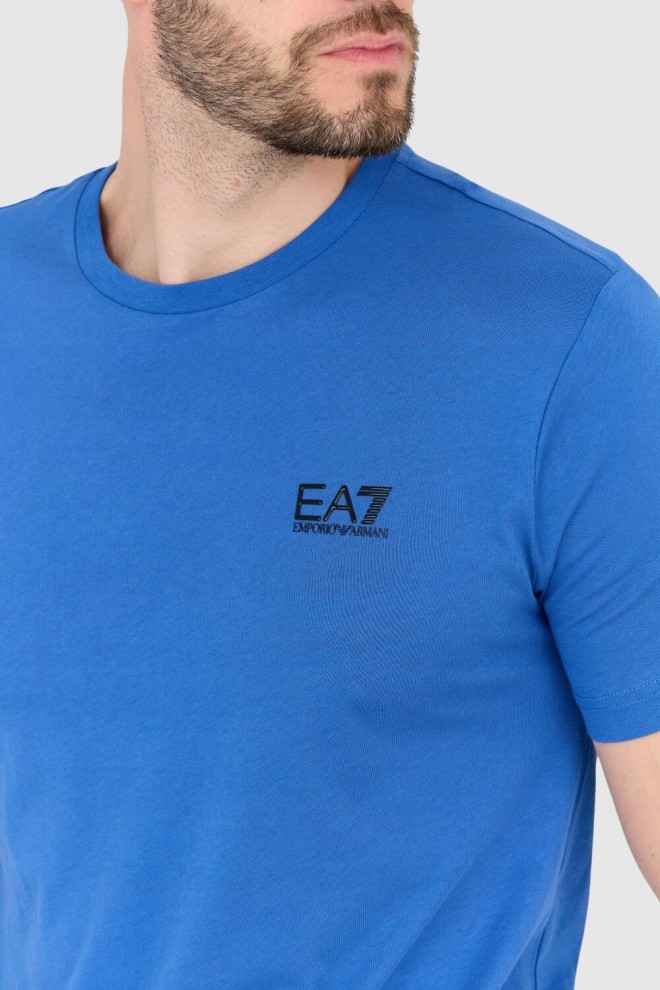 EA7 Tricou albastru pentru bărbați cu logo negru