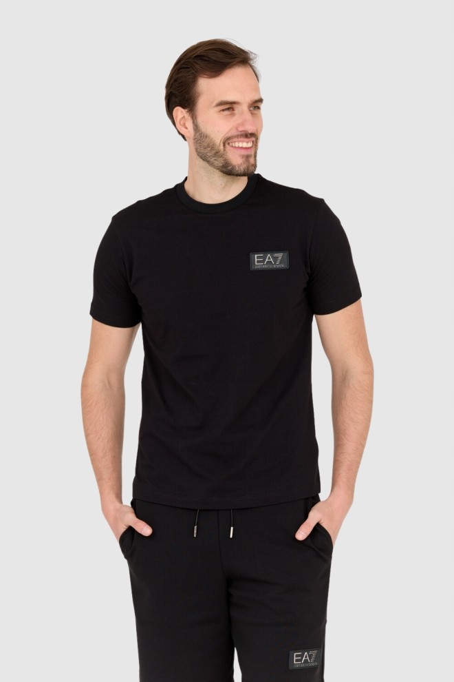 EA7 Czarny męski t-shirt z naszywką z logo