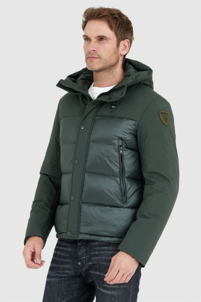 BLAUER Dark green men's down jacket with hood